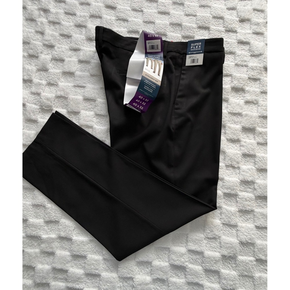 NWT- Haggar 365 Flex Dress Pants Men 40x32 Black Straight Fit Super Flex